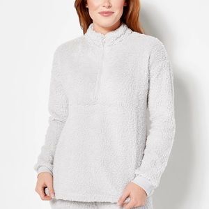 Muk Luks Sherpa Quarter Zip Pullover Womens Medium